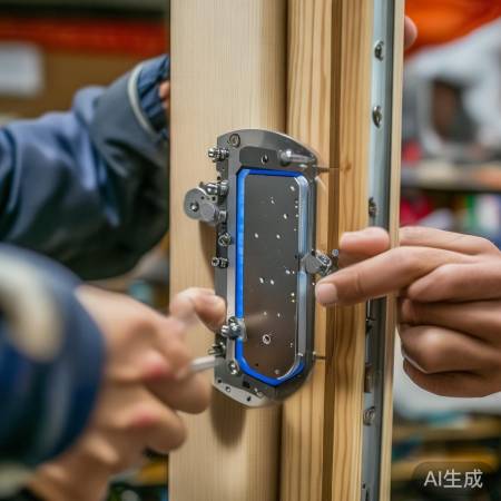 指纹锁面板固定，螺丝适度拧紧。