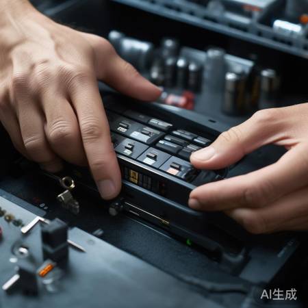 “新电池安装：正负极对槽标识”