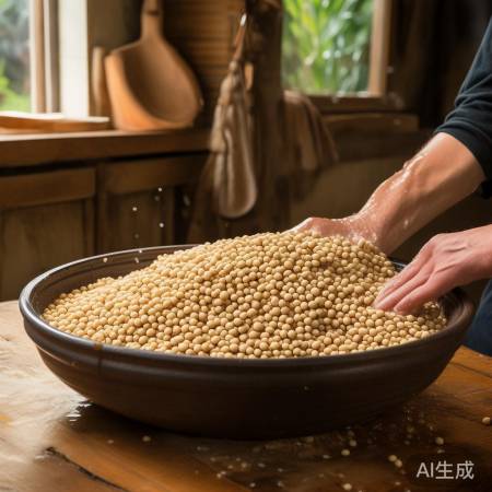 大豆清洗：清水揉搓，清水冲洗。