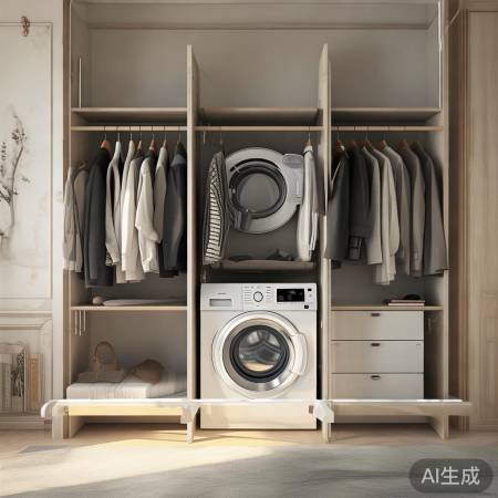 衣帽间巧设洗衣机，空间节省两不