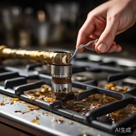 燃气灶喷嘴堵塞，细铁丝清理顺畅