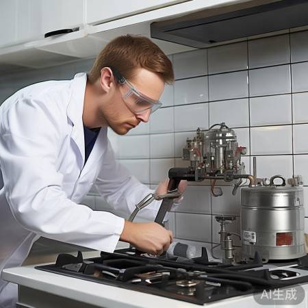 拆卸燃气灶管道，小心操作。