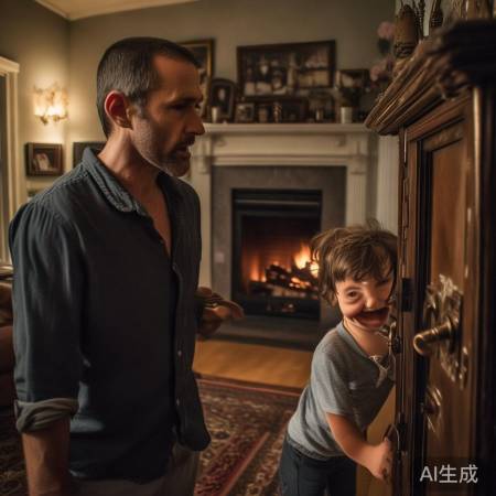 父子魔术表演，童真欢笑。