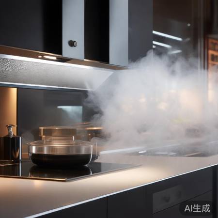 厨房空气清新，强排烟机除油烟。