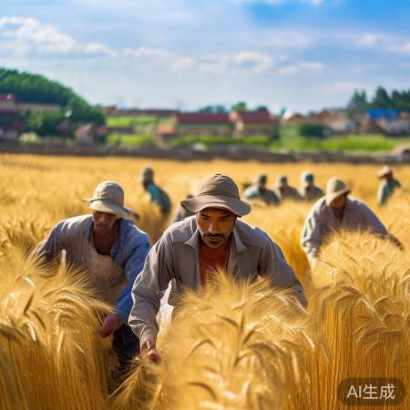 烈日下金黄麦浪，家乡梦想成真。