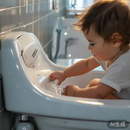 教会孩子冲水清洁，防菌消毒。