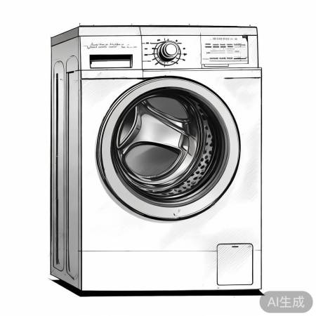线条勾勒洗衣机，简单艺术魅力