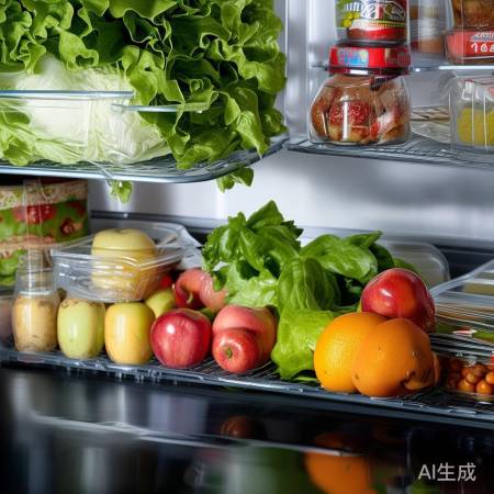 冰箱收纳：分区有序，食材整齐。