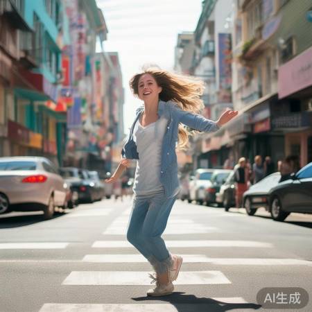 女子斑马线跳舞，可爱至极