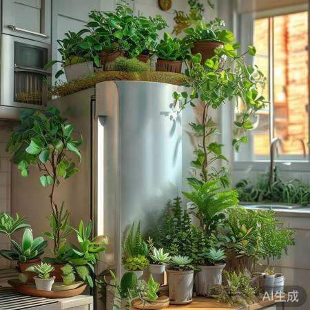 厨房生机小绿植点缀，空气净化两