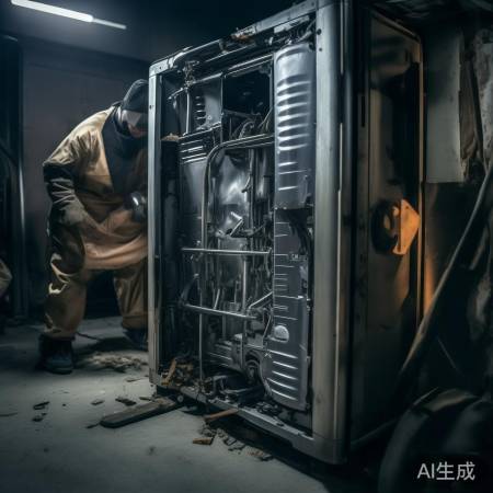 拆解旧冰箱，小心拆外壳，露金属