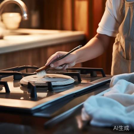 燃气灶清洁：轻刷细毛刷，布擦净