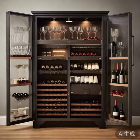 红酒柜:藏酒储杯,灵活调整。