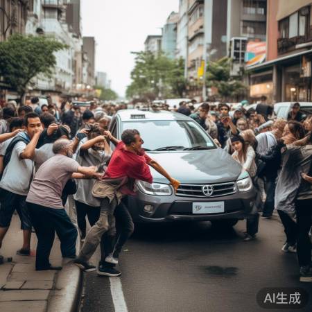 众人齐心，推车救人