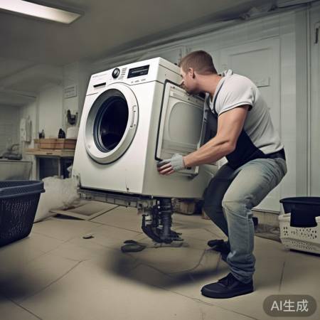 搬运洗衣机,小心底座与管道