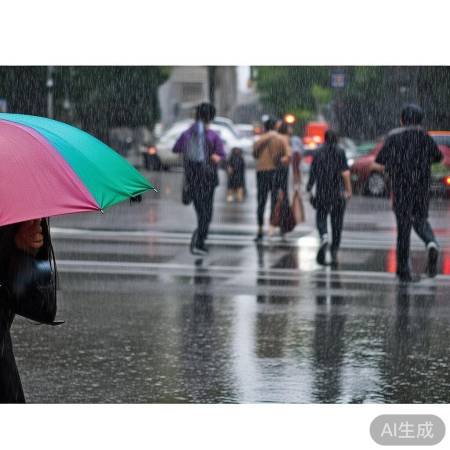 雨天出行,带大伞,绕积水,慢行