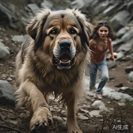 藏獒瞪眼护地,母子狂奔逃生