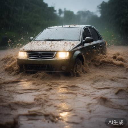 晋城暴雨，车辆水漂移