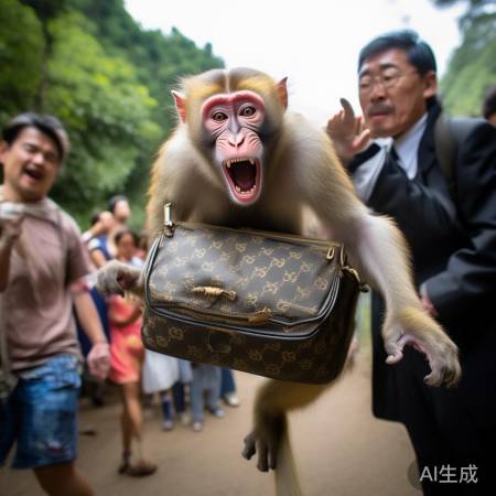 猴子咬破包，游客失望自付