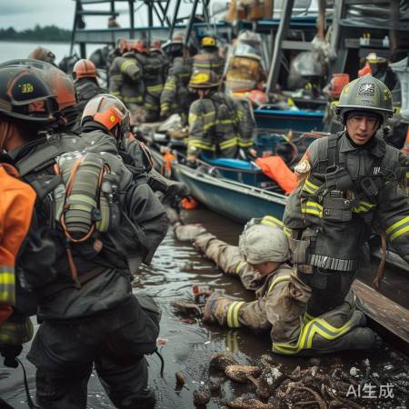 消防员紧急驾舟救援蛇咬伤者
