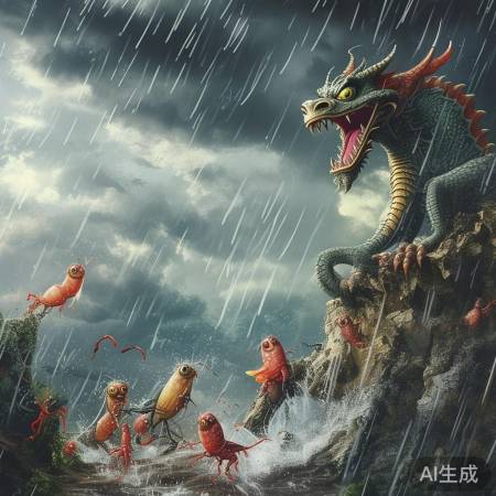龙王派虾蟹帮忙挡雨