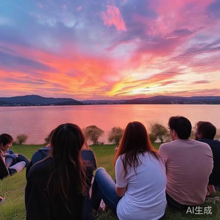 西湖晚霞惊艳时光