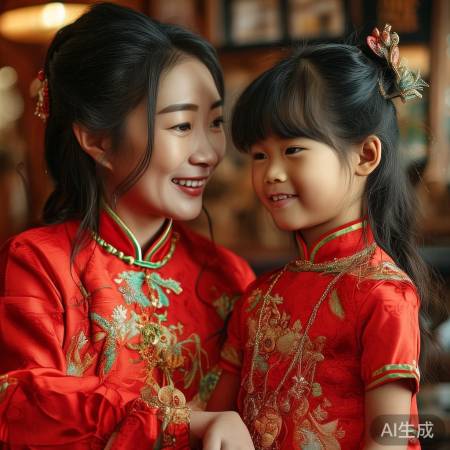 红旗袍项链,母女情深