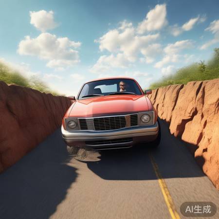 晴朗路上惊遇深沟