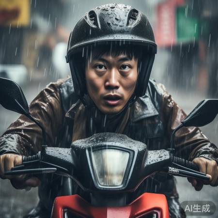 外卖小哥雨中坚定前行