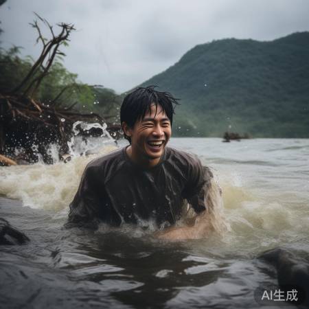 夏日湖边惊险泳
