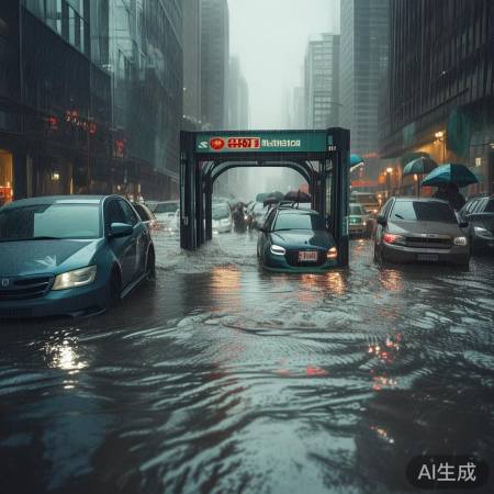 暴雨致地铁延误，交通拥堵如河面