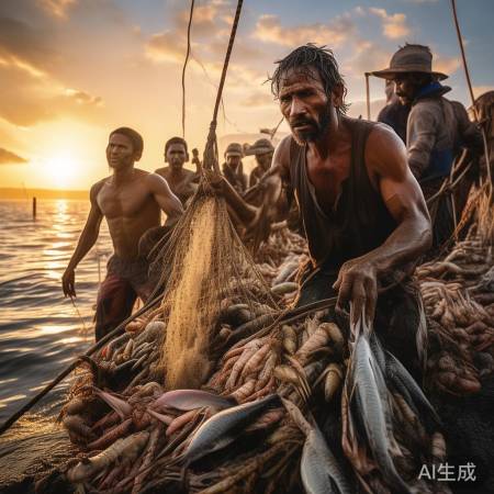 渔民捕鱼,生活力量沸腾