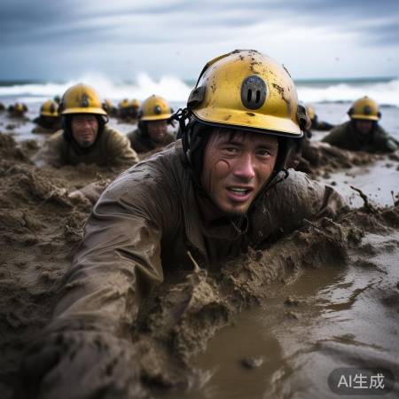 消防员湿滩涂勇救游客