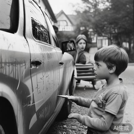 小孩划车，家长旁观